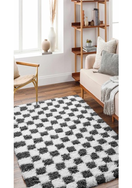 Chess Dama Desenli Kemik-Füme Salon Oturma Odası Yatak Odası Koridor Makine Halısı Yolluk Shaggy modelleri