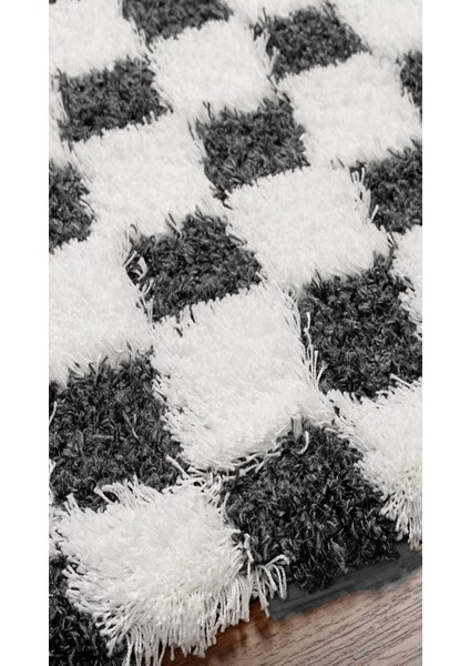 Chess Dama Desenli Kemik-Füme Salon Oturma Odası Yatak Odası Koridor Makine Halısı Yolluk Shaggy indirimleri