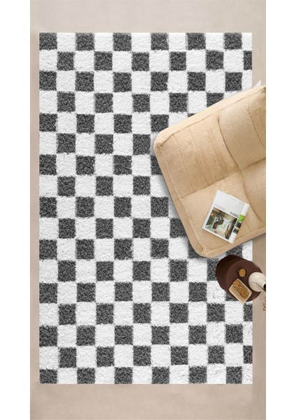 Chess Dama Desenli Kemik-Füme Salon Oturma Odası Yatak Odası Koridor Makine Halısı Yolluk Shaggy fiyatları