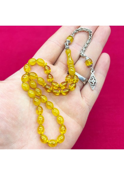 Sarı Tonda Ateş Kehribar Tesbih