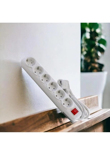 6'lı Grup Priz - (10 Metre) Topraklı Fiş Çoğaltıcı Çoklu Uzatma Kablosu Anahtar Düğmeli Pirizi