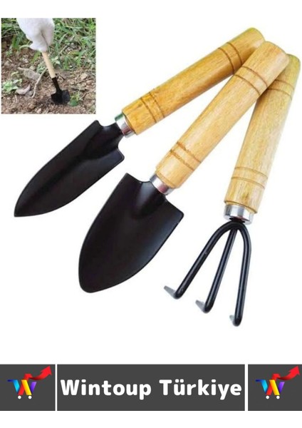 Kompakt Bahçe Hobi Piknik Kamp Toprak Düzenleme Kürek Ince Kürek Tırmık 3 Prça Mini Ahşap Bahçe Seti fiyatları