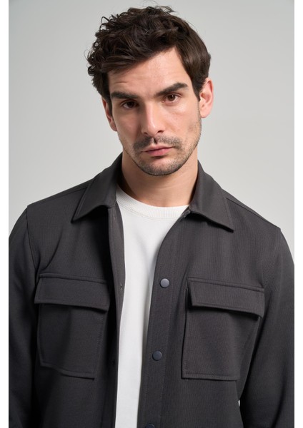 Koyu Antrasit Armürlü Bebe Yaka Kendinden Pamuklu Garnisiz-Biyesiz Standart Fit Mont 1007245163 fırsatları