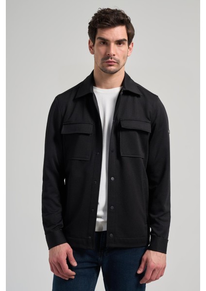 Siyah Armürlü Bebe Yaka Kendinden Pamuklu Garnisiz-Biyesiz Standart Fit Mont 1007245163