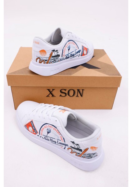 3D Dijital Baskı Kadın Alex McQueen Beyaz - Aloha Desenli Sneaker fırsatları