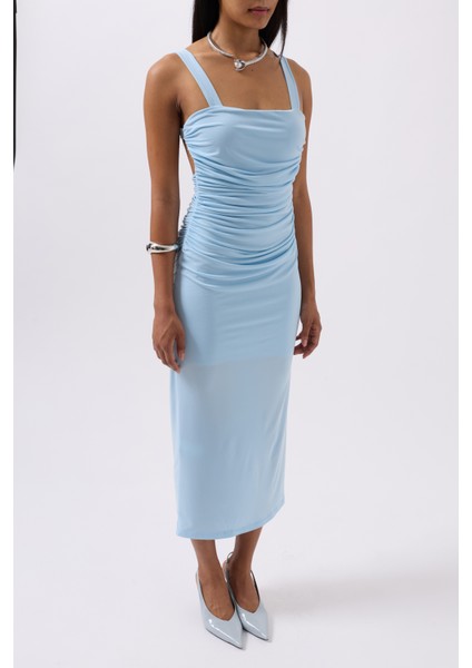 Yırtmaç Detay Sırt Dekolte Bebe Mavi Elbise fırsatları