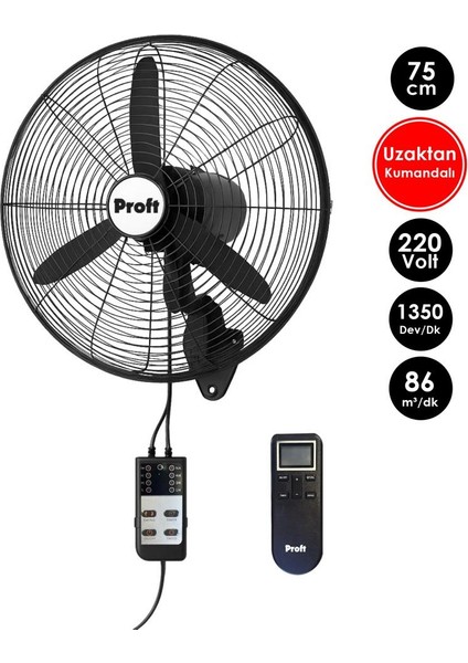 FLW-750-HRI Uzaktan Kumandalı Duvar Sarkıt Tip Vantilatör 75 cm