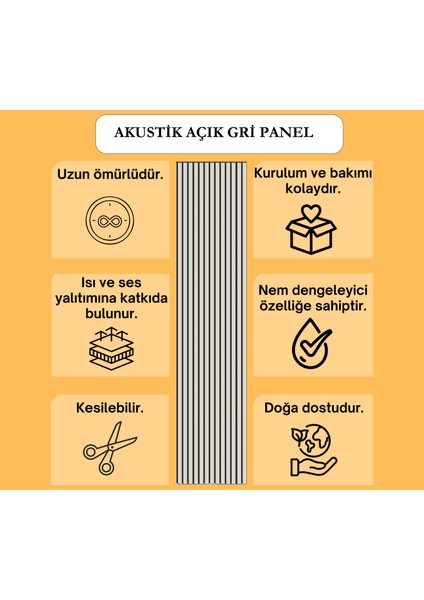 Açık Gri (2 Adet) 60X240CM Yeni Nesil Akustik Ahşap Duvar Paneli