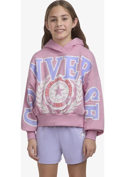 Oversized Varsity Çocuk Pembe Sweatshirt
