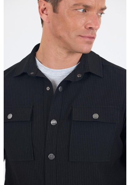 Çizgili Desen Gofreli Ayaklı Gömlek Yaka Astarsız Esnek Comfort Fit Mont 1007250117 modelleri