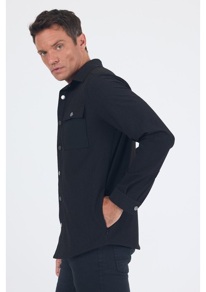 Çizgili Desen Gofreli Ayaklı Gömlek Yaka Astarsız Esnek Comfort Fit Mont 1007250117 fırsatları