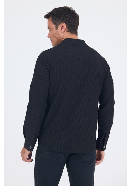 Çizgili Desen Gofreli Ayaklı Gömlek Yaka Astarsız Esnek Comfort Fit Mont 1007250117 indirimleri