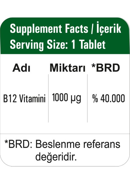 Happymore 1000 Mcg Vitamin B12 Içeren 30 Tablet