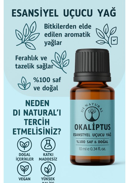 Okaliptus Yağ Saf Doğal Esans Buhurdanlık Difüzör Oda Esansı 10 ml modelleri