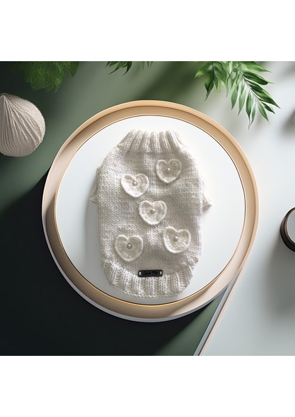 Kedi ve Köpek Için Beyaz Incili Kalpli Kazak