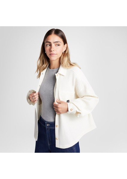 Classic Kadın Oversize Fit Krem Gömlek