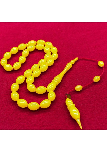 Usta Işçilikli Limon Sarısı Ateş Kehribar Tesbih