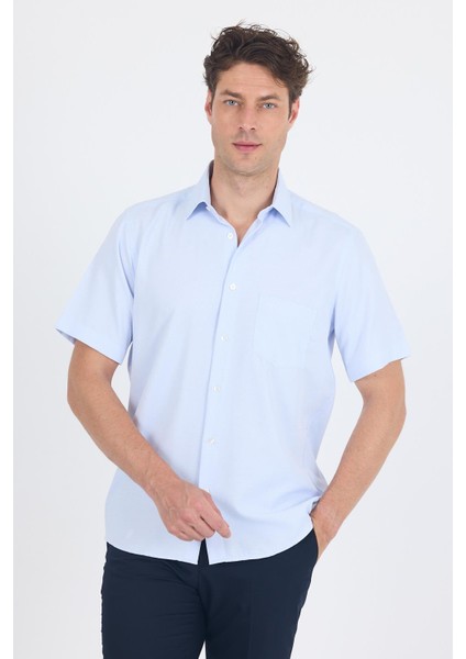 Koyu Mavi Sert Yaka Kısa Kol Cepli Comfort Fit Cls Gömlek 1004250263