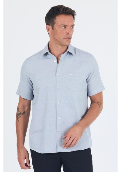 Koyu Lacivert Sert Yaka Kısa Kol Cepli Comfort Fit Cls Gömlek 1004250264