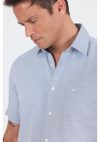 Koyu Lacivert Sert Yaka Kısa Kol Cepli Comfort Fit Cls Gömlek 1004250264 fırsatları