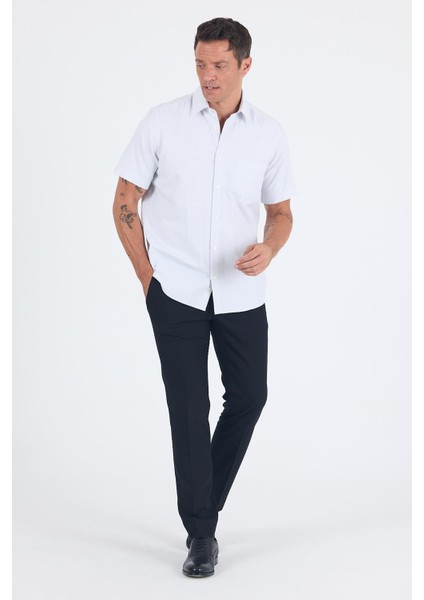 Beyaz-Mavi Sert Yaka Kısa Kol Cepli Comfort Fit Cls Gömlek 1004250260 fiyatları