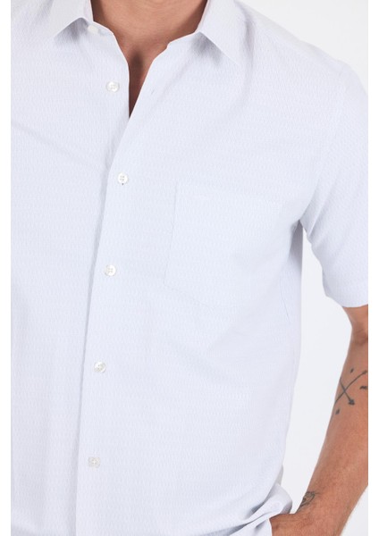 Beyaz-Mavi Sert Yaka Kısa Kol Cepli Comfort Fit Cls Gömlek 1004250260 modelleri