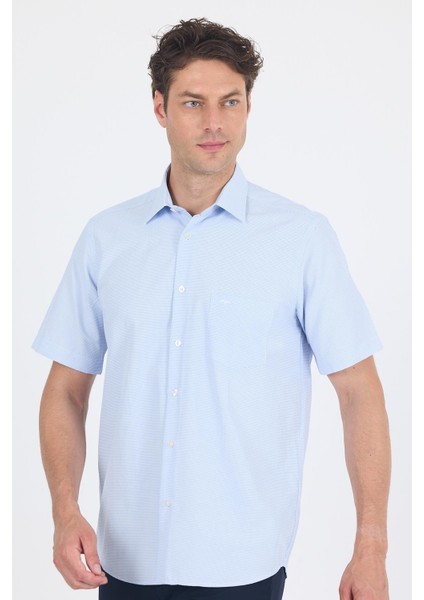 Koyu Mavi Sert Yaka Kısa Kol Cepli Comfort Fit Cls Gömlek 1004250257