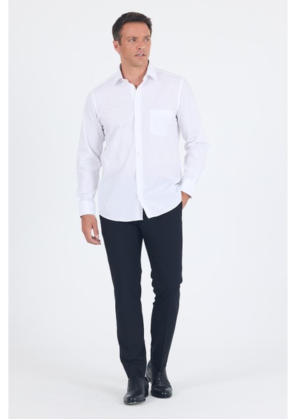 Beyaz Sert Yaka Uzun Kol Cepli Comfort Fit %100 Pamuk Gömlek 1004250222 fiyatları