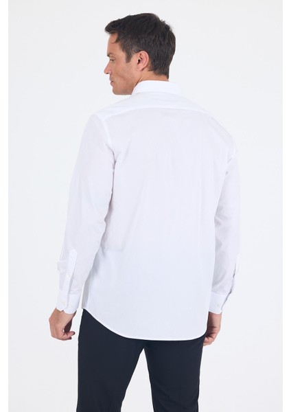 Beyaz Sert Yaka Uzun Kol Cepli Comfort Fit %100 Pamuk Gömlek 1004250222 indirimleri
