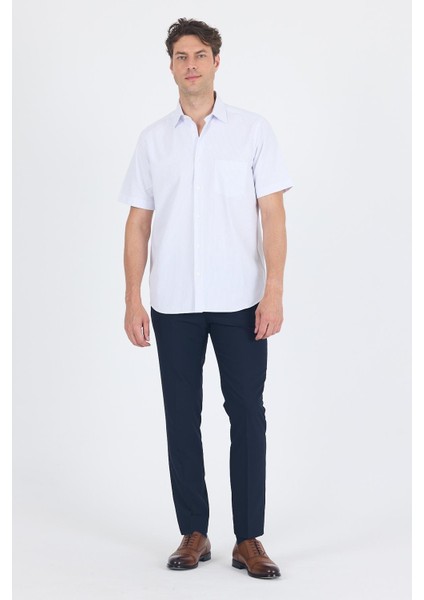 Beyaz-Mavi Sert Yaka Kısa Kol Cepli Comfort Fit Cls Gömlek 1004250262 fiyatları