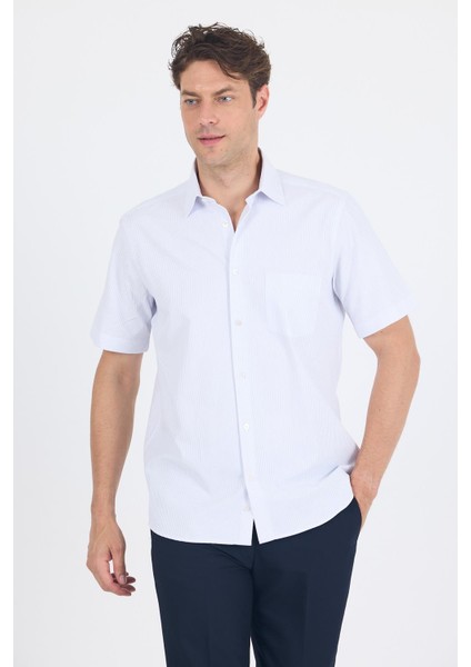 Beyaz-Mavi Sert Yaka Kısa Kol Cepli Comfort Fit Cls Gömlek 1004250262 modelleri