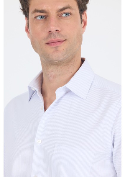 Beyaz-Mavi Sert Yaka Kısa Kol Cepli Comfort Fit Cls Gömlek 1004250262 fırsatları