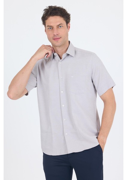 Koyu Kahverengi Sert Yaka Kısa Kol Cepli Comfort Fit Cls Gömlek 1004250264