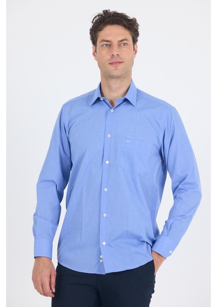 Mavi Uzun Kol Pamuklu Basic Comfort Fit Gömlek 1004250002