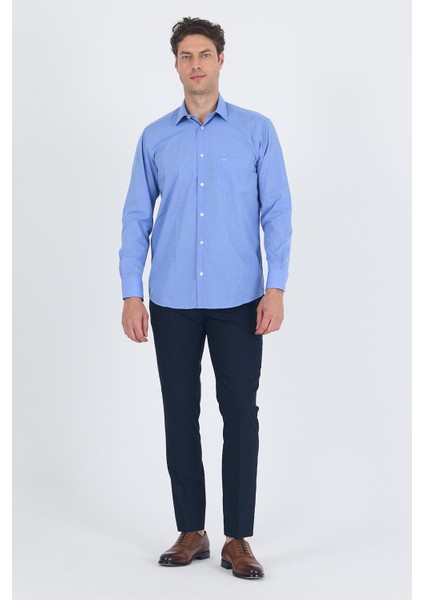 Mavi Uzun Kol Pamuklu Basic Comfort Fit Gömlek 1004250002 fiyatları