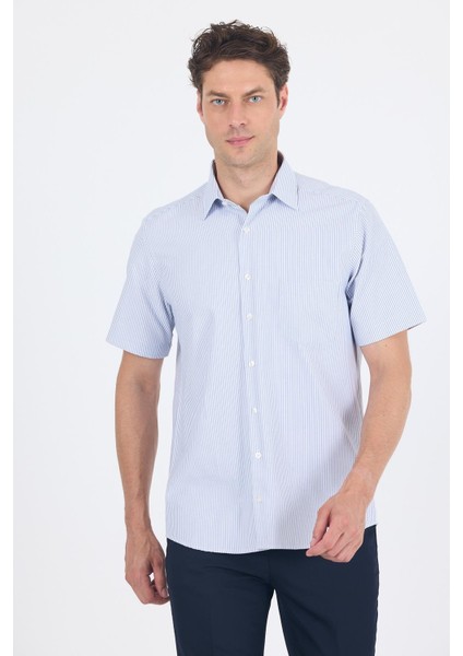 Koyu Lacivert Sert Yaka Kısa Kol Cepli Comfort Fit Cls Gömlek 1004250259