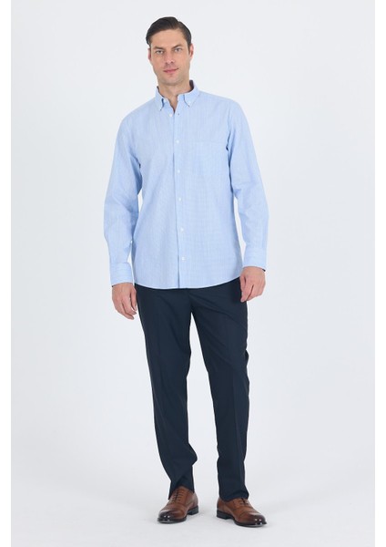 Koyu Mavi Uzun Kol Smart Düğmeli Yaka Cepli Comfort Fit %100 Pamuk Gömlek 1004250236 fiyatları