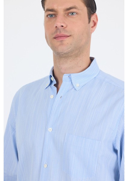 Koyu Mavi Uzun Kol Smart Düğmeli Yaka Cepli Comfort Fit %100 Pamuk Gömlek 1004250236 fırsatları