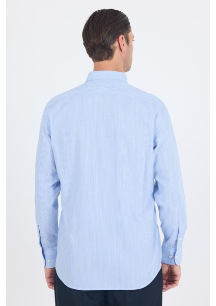 Koyu Mavi Uzun Kol Smart Düğmeli Yaka Cepli Comfort Fit %100 Pamuk Gömlek 1004250236 indirimleri