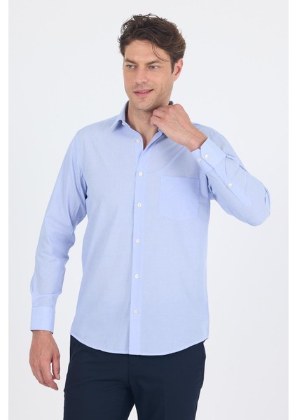 Mavi Uzun Kol Pamuklu Basic Comfort Fit Gömlek 1004250002