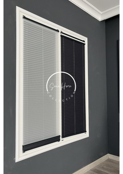Gece Gündüz Katlanabilir Antrasit Çiftli Plise Perde, Cam Balkon Perdeleri, Pvc Pencere Perdeleri