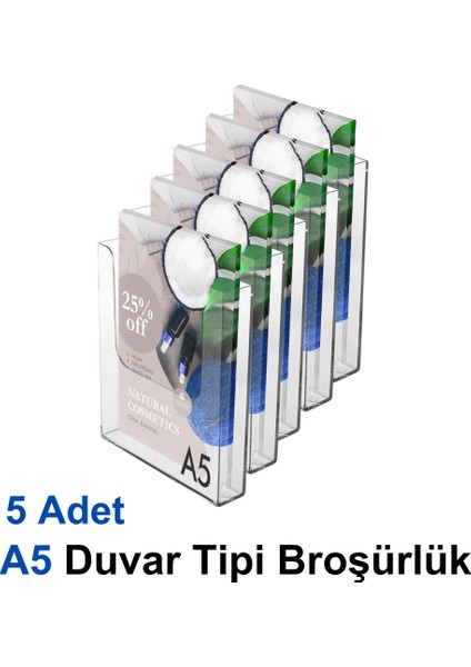 A5 Duvar Tipi Broşürlük - 5 Adet - | Şeffaf Akrilik | - | Kolay Montaj |
