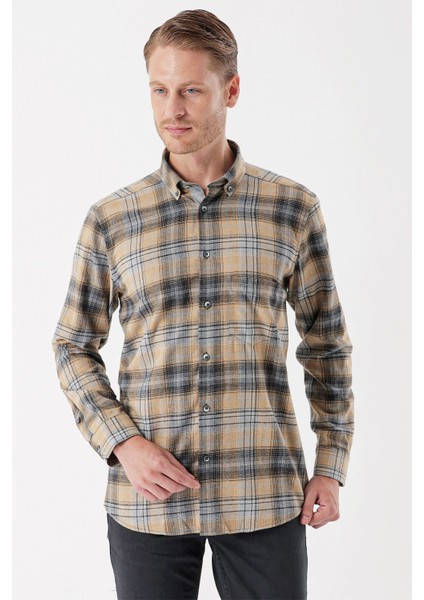 Uzun Kollu Ekoseli Gabardin Sert Yaka Cepli Garnili Casual Comfort Fit Gömlek 1004235112 modelleri