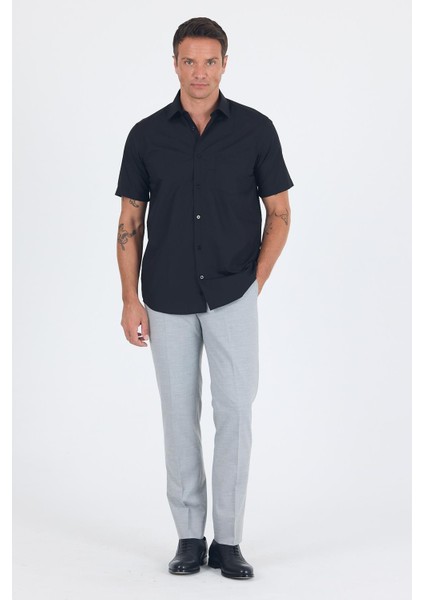 Siyah Kısa Kol Düz Bez Ayağı 041 Sert Yaka Classic Comfort Fit Gömlek 1004250258 fiyatları