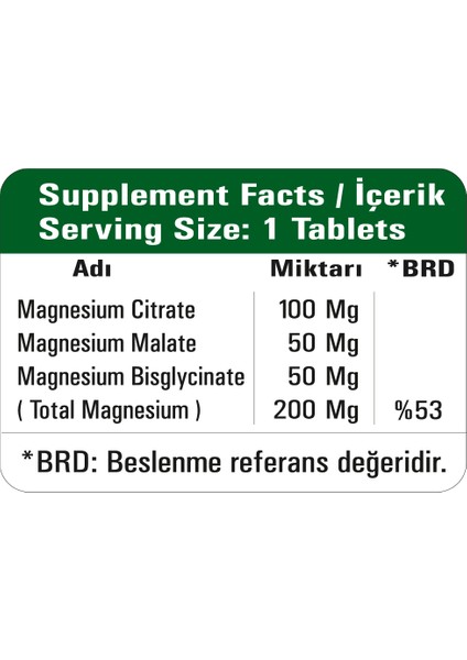 HappyMore Magnezyum Malat Bisglisinat ve Sitrat Kompleksi İçeren 50 Çentikli Tablet Takviye Edici Gıda modelleri