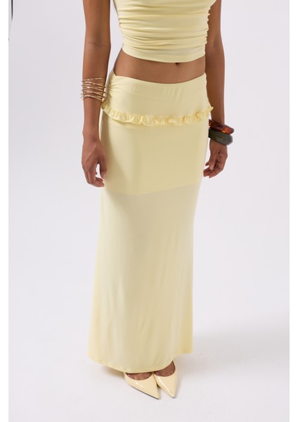 Katlama Bel Detay Maxi Sarı Etek fırsatları
