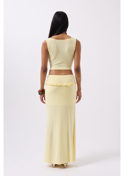 Katlama Bel Detay Maxi Sarı Etek indirimleri