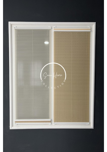 Gece Gündüz Katlanabilir Koyu Krem Çiftli Plise Perde, Cam Balkon Perdeleri, Pvc Pencere Perdeleri