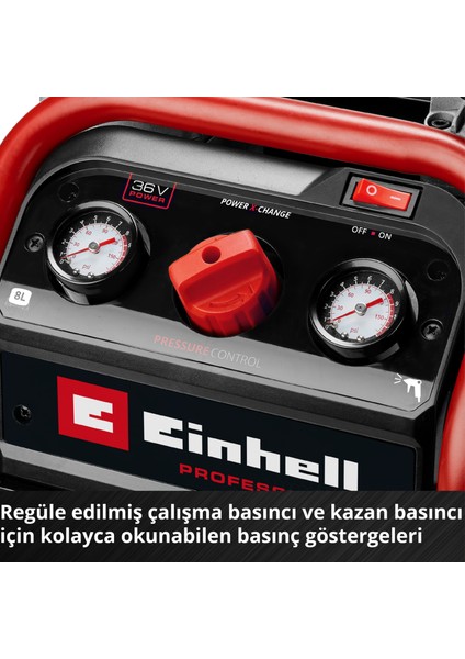 Professional Akülü Kompresör SILENZZO 36/210 Power X-Change (36 V, maks. 8 bar, 8 L tank, 210 L/dakika emiş kapasitesi, basınç göstergesi, yağsız, özellikle sessiz, aküsüz) - 4020380 fırsatları