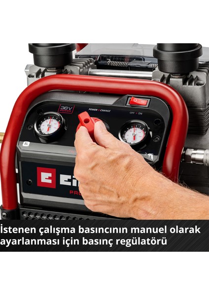 Professional Akülü Kompresör SILENZZO 36/210 Power X-Change (36 V, maks. 8 bar, 8 L tank, 210 L/dakika emiş kapasitesi, basınç göstergesi, yağsız, özellikle sessiz, aküsüz) - 4020380